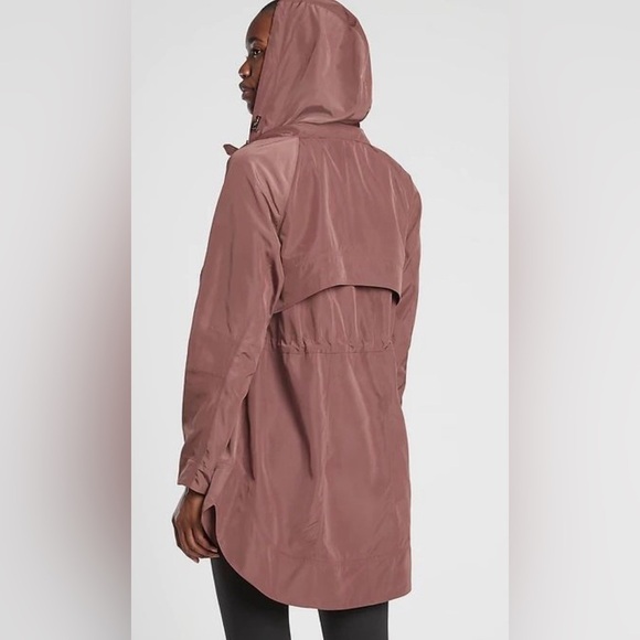 Athleta Drip Drop Jacket Long Windbreaker Stowaway Hood in Mauve - Picture 5 of 15